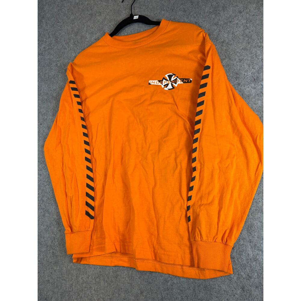 Vintage 90s Independent Hazard Shirt Mens Orange Long Sleeve Workwear Medium